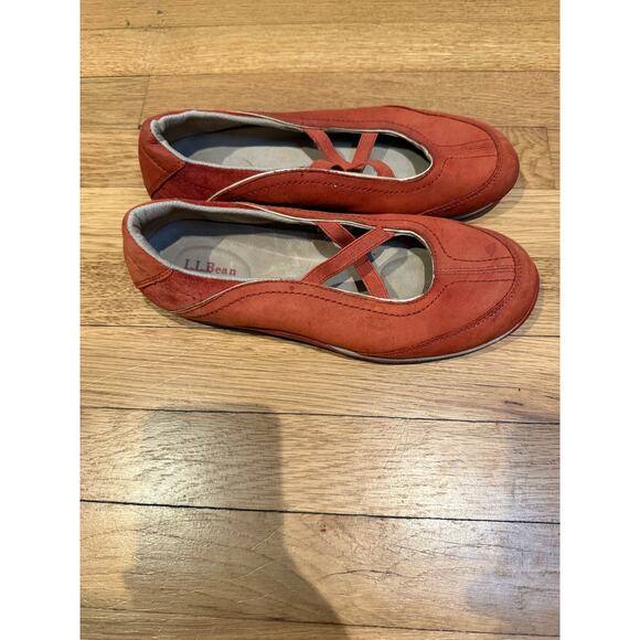 L.L.Bean Suede Mary Jane Flats Rust Red Elastic Strap Comfort Shoes Size 8 - Picture 4 of 7